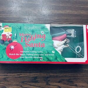 Vintage 1990s Animated Merry Fishing Santa Claus Christmas Ornament Holder